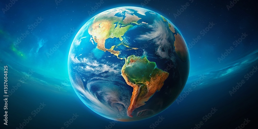 Naklejka premium Minimalist Earth: Blue Marble Planet, Space, Globe, World, Environmental Conservation