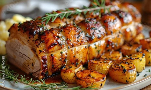beautiful roast pork served on a large platter