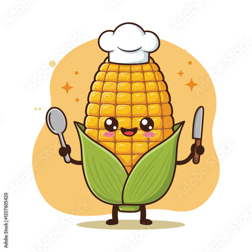 Cute Corn Chef Cartoon Character Illustration