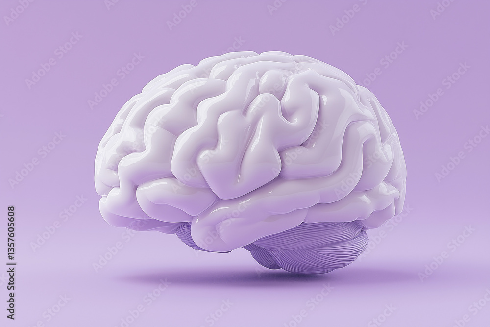 3D brain icon on soft lavender background 3D brain icon on soft lavender background