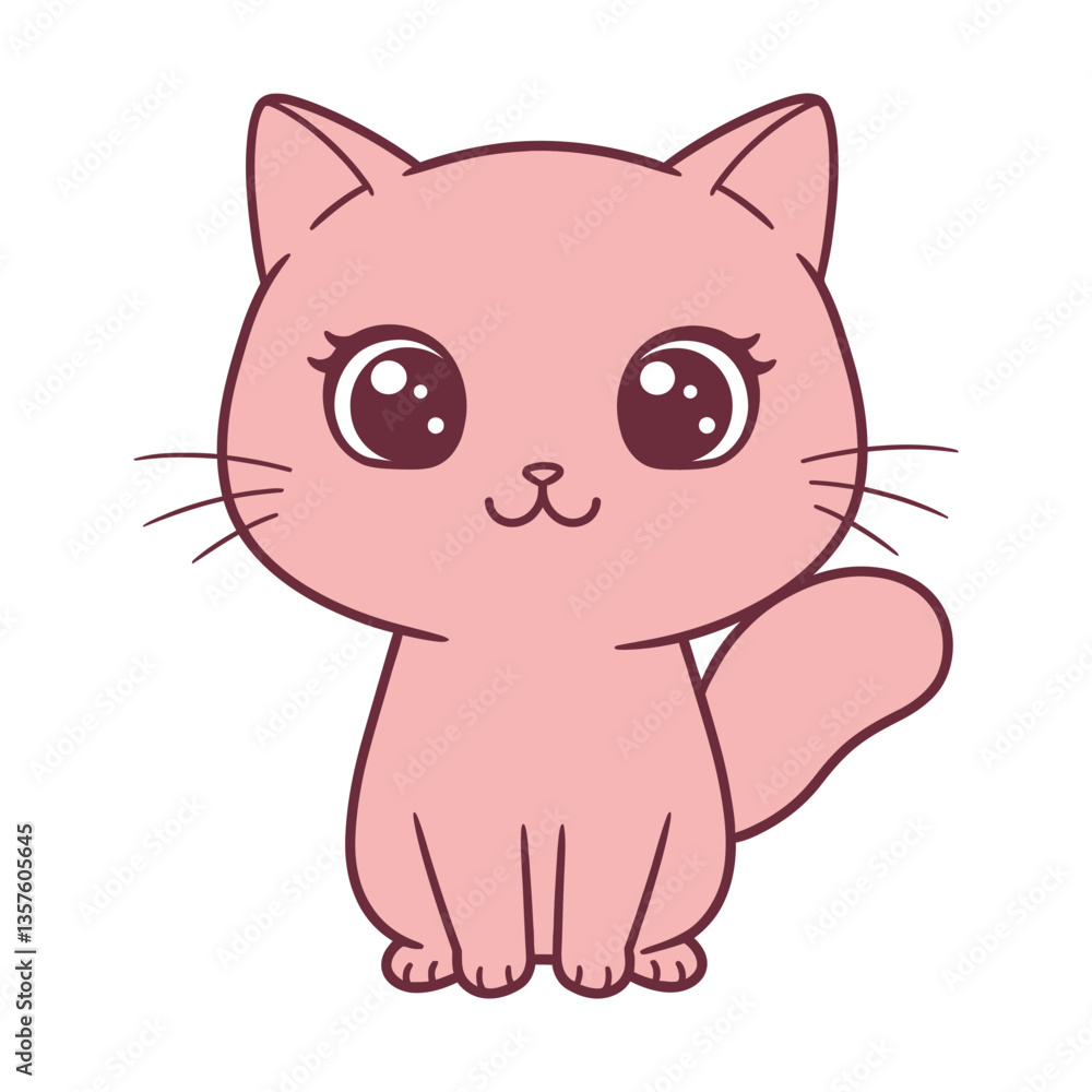 Adorable Pink Kitty Cat Vector Illustration - Cute Kawaii Pet Design Adorable Pink Kitty Cat Vector Illustration - Cute Kawaii Pet Design
