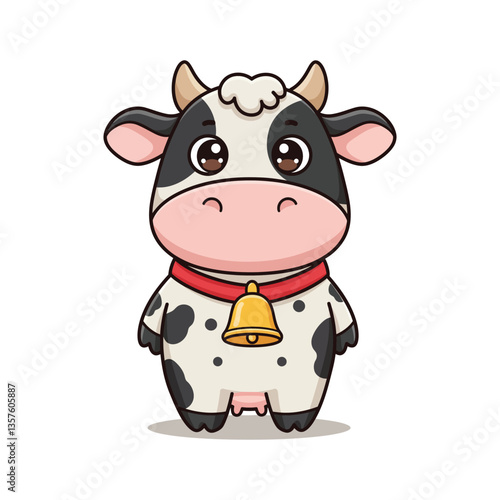 Adorable Cartoon Cow Illustration Vector Graphic of Cute Cow with Bell