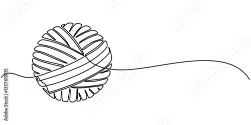 Ball of yarn in continuous one line art drawing style, Clew ball of thread. Continuous one line drawing, Ball of yarn one line drawing, Ball of yarn. Clew ball of thread. Vector illustration, Ball.