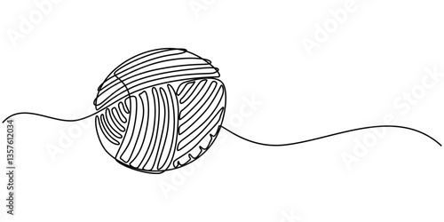 Ball of yarn in continuous one line art drawing style, Clew ball of thread. Continuous one line drawing, Ball of yarn one line drawing, Ball of yarn. Clew ball of thread. Vector illustration, Ball.