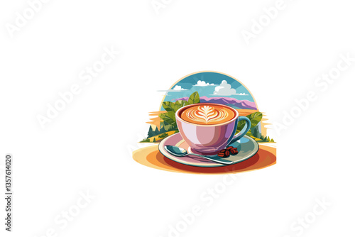 Taza de café con leche aislada sobre fondo blanco con trazado de recorte
