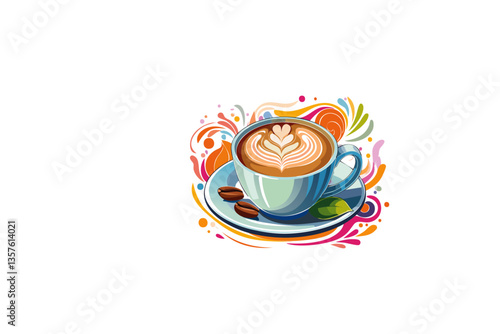 Taza de café con leche aislada sobre fondo blanco con trazado de recorte