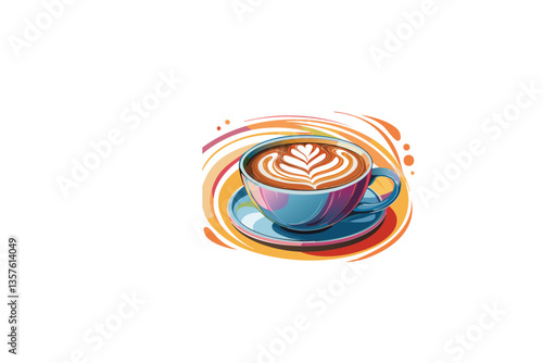 Taza de café con leche aislada sobre fondo blanco con trazado de recorte