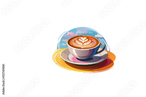 Taza de café con leche aislada sobre fondo blanco con trazado de recorte