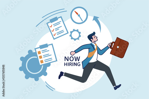 Job seeker, searching for new job, finding new work opportunity, discover vacancy, employment or human resource recruitment, hiring interview concept, businessman with magnifying glass finding job.