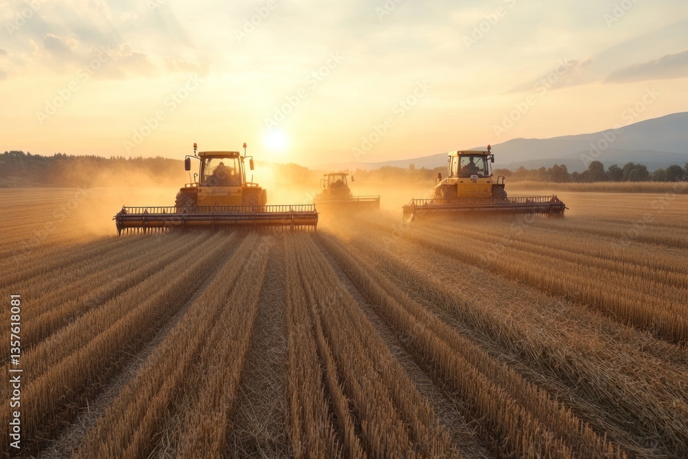 Fototapeta premium Field Workers Engaged in Agricultural Harvesting for Crop Production