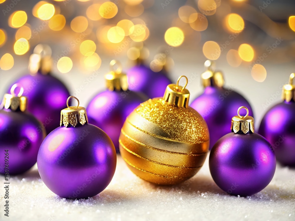 Obraz premium Minimalist Purple & Gold Christmas Decor: Elegant Holiday Ornament Still Life