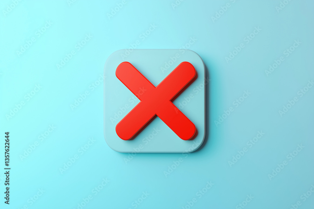 Red X icon on pastel blue background Red X icon on pastel blue background