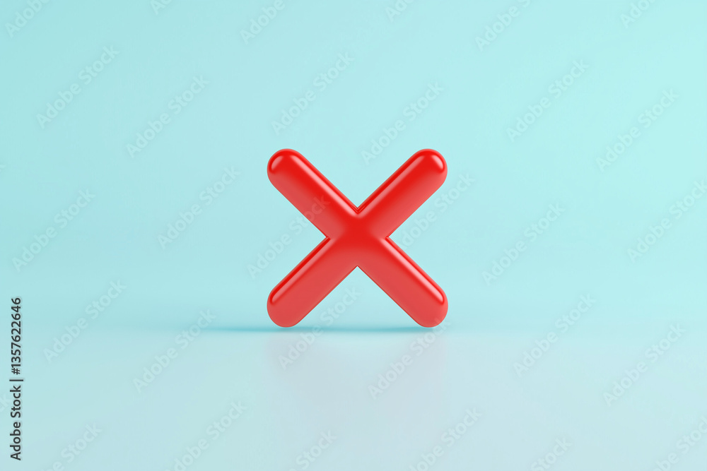 Obraz premium Red X icon on pastel blue background