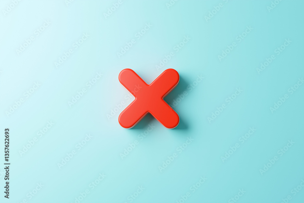 Obraz premium Red X icon on pastel blue background