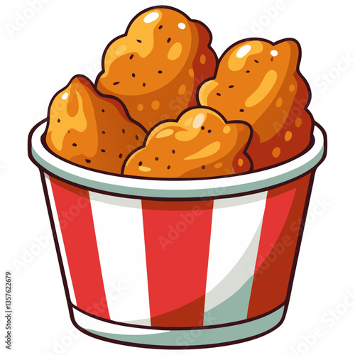 Cartoon bucket of fried chicken wings isolated on white background
