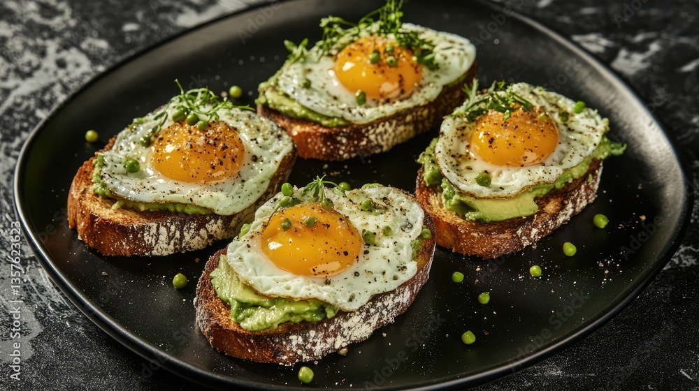 Torn Bread Toasts with Avocado and Sunny-Side-Up Eggs Torn Bread Toasts with Avocado and Sunny-Side-Up Eggs