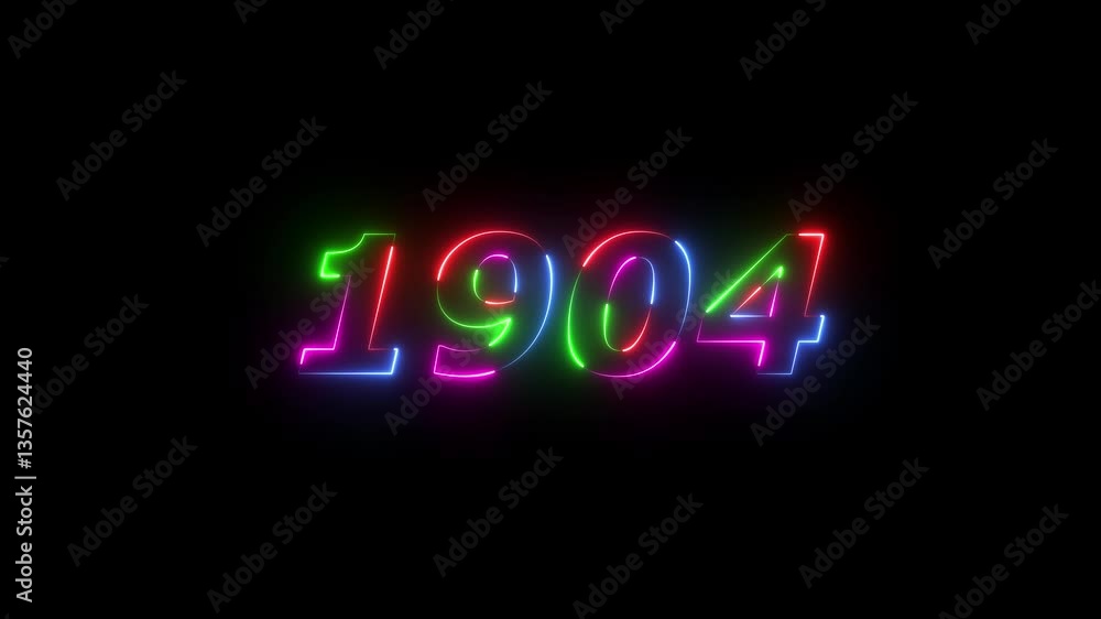 1904 neon line text. Abstract 1904 neon text animation ,For neon color Glowing neon number text background 4k video animation . 1904 title metal text on glowing text animation black background 1904 neon line text. Abstract 1904 neon text animation ,For neon color Glowing neon number text background 4k video animation . 1904 title metal text on glowing text animation black background