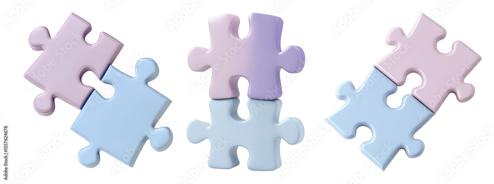 Interlocking Pastel Puzzle Pieces on Transparent Background Interlocking Pastel Puzzle Pieces on Transparent Background