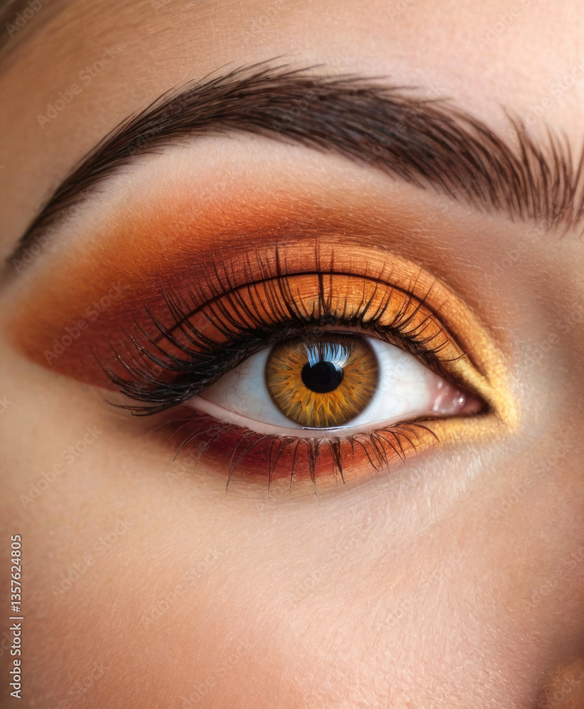 Obraz premium Close-Up of Eye with Bold Orange Eyeshadow