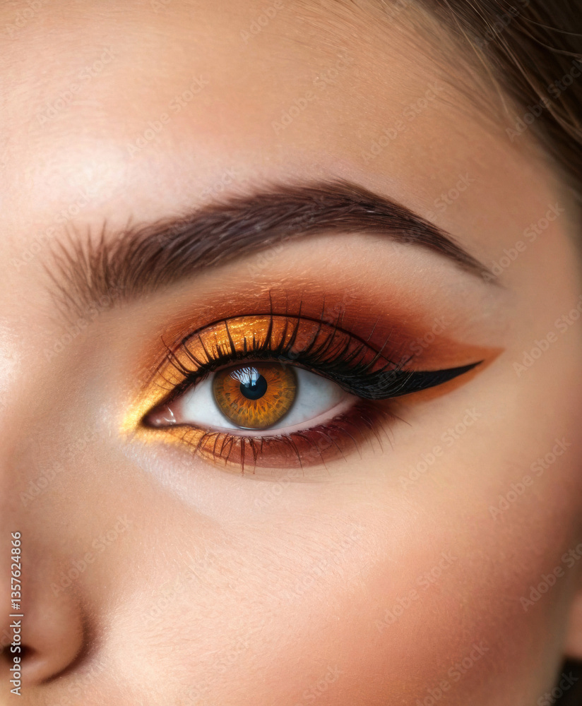 Obraz premium Close-Up of Eye with Dramatic Orange Eyeshadow