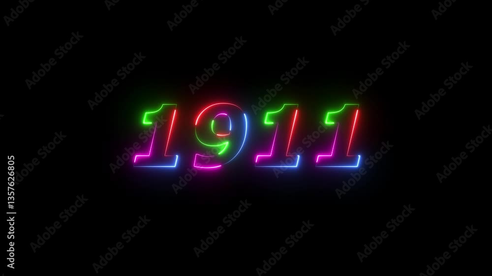 1911 neon line text. Abstract 1911 neon text animation ,For neon color Glowing neon number text background 4k video animation . 1911 title metal text on glowing text animation black background 1911 neon line text. Abstract 1911 neon text animation ,For neon color Glowing neon number text background 4k video animation . 1911 title metal text on glowing text animation black background