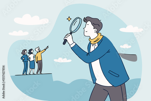 Analyze candidate, employee performance review, evaluation or analysis, choose recruitment applicants, staff or finding right person for job concept, businessman analyzing employee or job candidates.