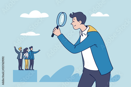 Analyze candidate, employee performance review, evaluation or analysis, choose recruitment applicants, staff or finding right person for job concept, businessman analyzing employee or job candidates.