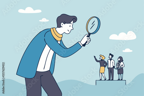 Analyze candidate, employee performance review, evaluation or analysis, choose recruitment applicants, staff or finding right person for job concept, businessman analyzing employee or job candidates.