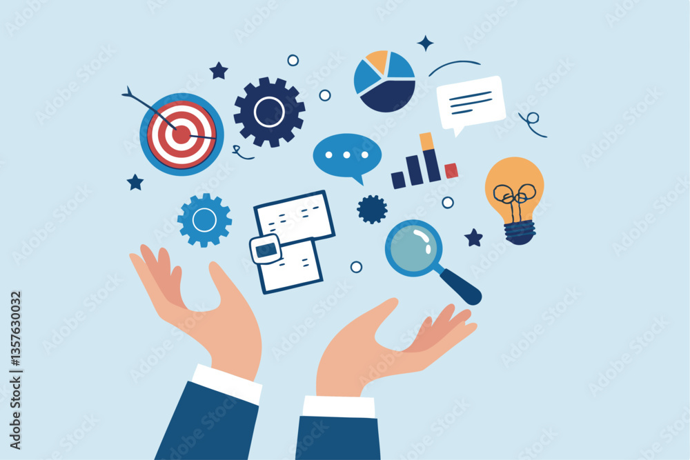 Skill, work experience or ability development, expertise success, leadership or communication to success, learning skills, wisdom concept, businessman hand hold multiple skills set to achieve success. Skill, work experience or ability development, expertise success, leadership or communication to success, learning skills, wisdom concept, businessman hand hold multiple skills set to achieve success.