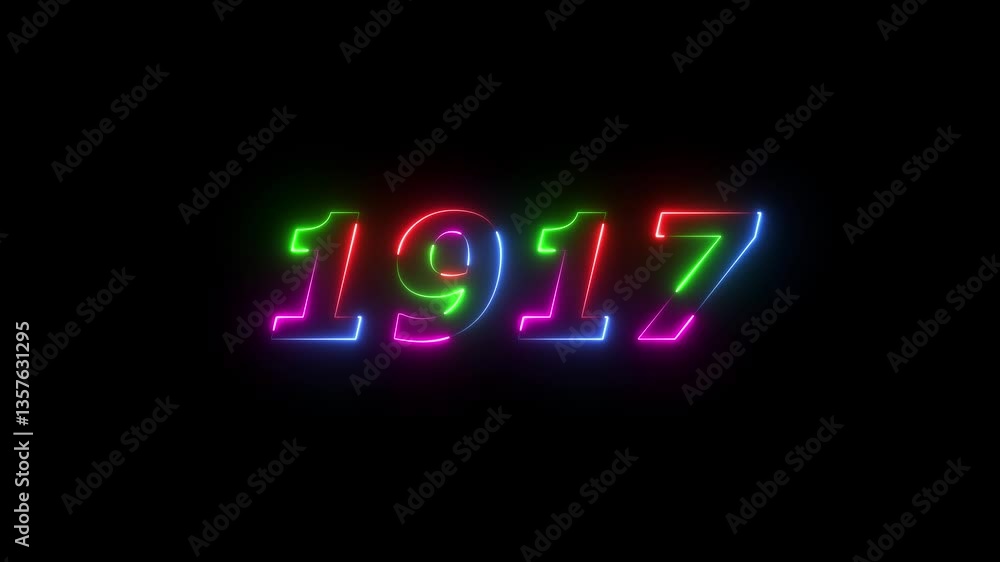 1917 neon line text. Abstract 1917 neon text animation ,For neon color Glowing neon number text background 4k video animation . 1917 title metal text on glowing text animation black background 1917 neon line text. Abstract 1917 neon text animation ,For neon color Glowing neon number text background 4k video animation . 1917 title metal text on glowing text animation black background
