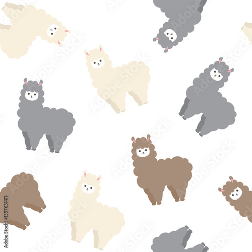 ゆるかわいいアルパカのシームレスパターン