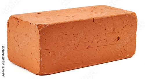 Single Red Clay Brick Construction Material Building Brick Isolated on White Background