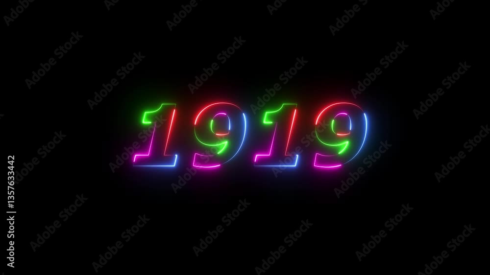 1919 neon line text. Abstract 1919 neon text animation ,For neon color Glowing neon number text background 4k video animation . 1919 title metal text on glowing text animation black background 1919 neon line text. Abstract 1919 neon text animation ,For neon color Glowing neon number text background 4k video animation . 1919 title metal text on glowing text animation black background