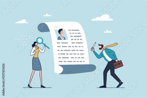 Recruitment, review candidate resume, talent seeker or HR human resource examine applicant, employee or job description, employment or job vacancy concept, business people review candidate resume.