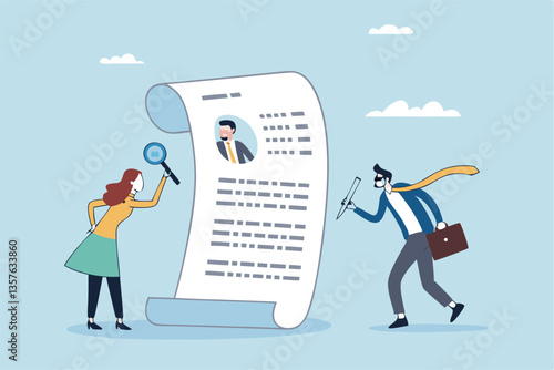 Recruitment, review candidate resume, talent seeker or HR human resource examine applicant, employee or job description, employment or job vacancy concept, business people review candidate resume.