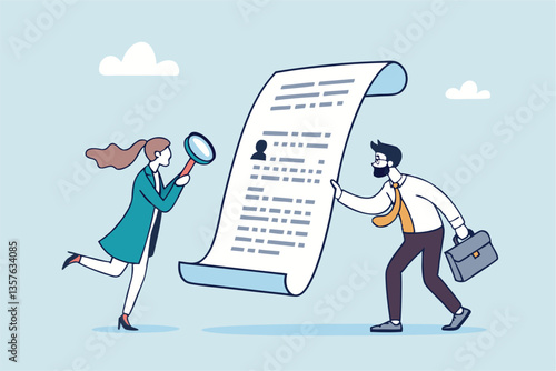 Recruitment, review candidate resume, talent seeker or HR human resource examine applicant, employee or job description, employment or job vacancy concept, business people review candidate resume.