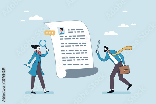 Recruitment, review candidate resume, talent seeker or HR human resource examine applicant, employee or job description, employment or job vacancy concept, business people review candidate resume.