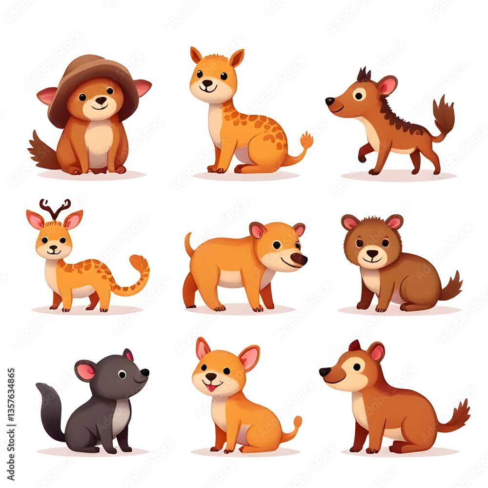 Fototapeta premium Australian Wildlife Collection – Cute Cartoon Animals from Australia
