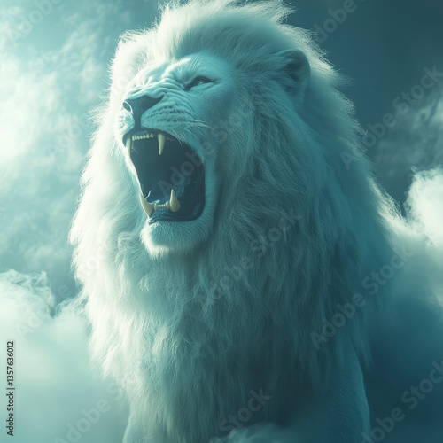 Wallpaper Mural Majestic White Lion Roaring Amidst Dramatic Clouds Torontodigital.ca