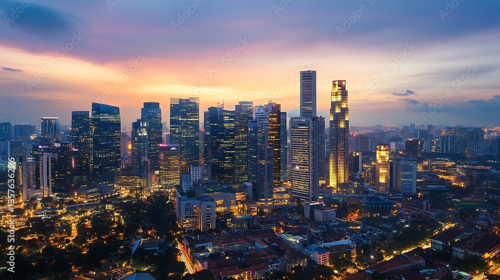 Fototapeta premium Gorgeous aerial view of New York skyline with sunset high resolution picture