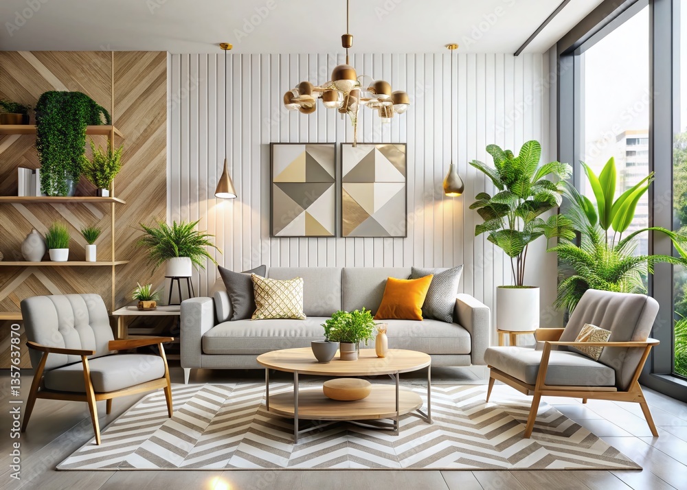 Fototapeta premium Modern Chic Home Interior Design: Minimalist Living Room with Stylish Decor