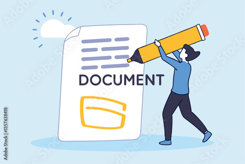 Highlight important note, serious essential word in highlight circle or underline, marked critical, vital or significant, spotlight attention concept, businessman highlight pen circle important note.