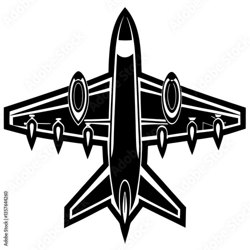Sleek Aircraft Silhoutte: A top-down view of a modern jet aircraft silhouetted, exuding speed and power in a minimalist aesthetic.