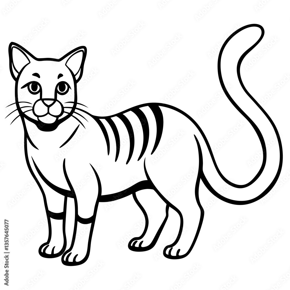 Stylized feline: A detailed outline of a sleek cat in profile, exuding elegance and simplicity, perfect for coloring books or illustrative purposes. Stylized feline: A detailed outline of a sleek cat in profile, exuding elegance and simplicity, perfect for coloring books or illustrative purposes.