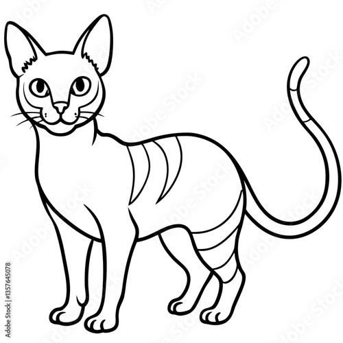Sphynx Cat Illustration: A sleek line drawing of a Sphynx cat, showcasing its unique, nearly hairless appearance with expressive eyes and elegant posture, perfect for educational or artistic projects.