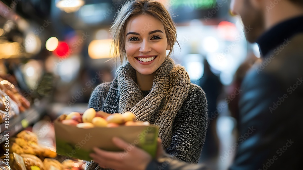 A smiling customer receiving excellent service at a store A smiling customer receiving excellent service at a store