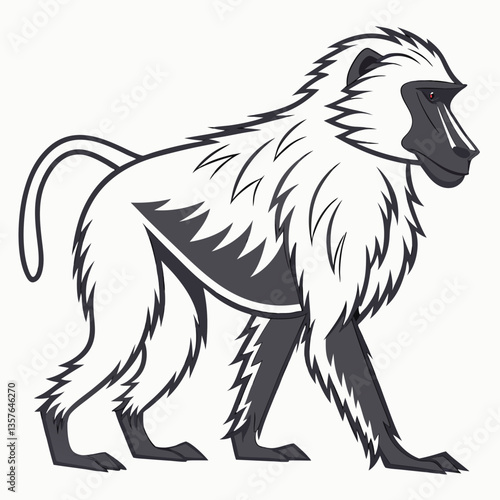 Baboon Silhouette: An elegant black and white baboon in a side view. This detailed vector image is perfect for designs that call for African wildlife and animal illustrations.