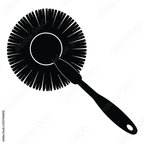Modern Dish Brush Vector Illustration – Kitchen Cleaning Tool with Ergonomic Handle and Bristles
