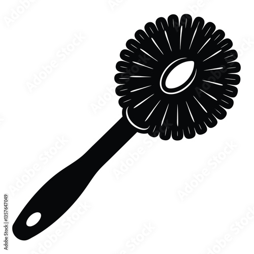 Modern Dish Brush Vector Illustration – Kitchen Cleaning Tool with Ergonomic Handle and Bristles