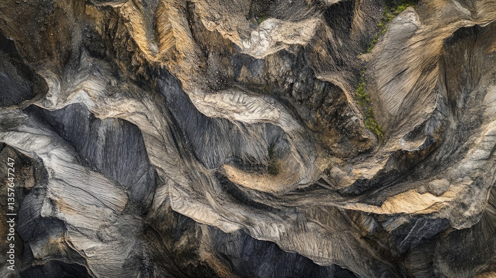 Aerial view of openpit coal mine in lush valley Aerial view of openpit coal mine in lush valley